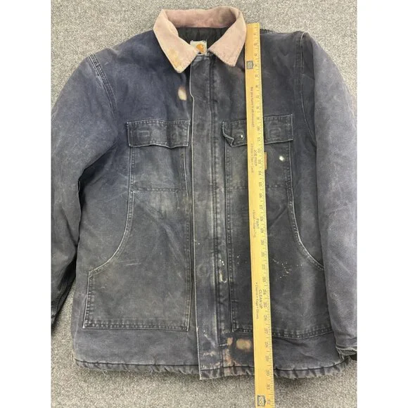 Carhartt Jacket Mens L Dark Navy Duck Quilt Lined Corduroy Collar C03 DNY